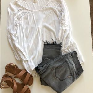 Nordstrom 1822 Grey Frayed Ankle Skinny Jeans